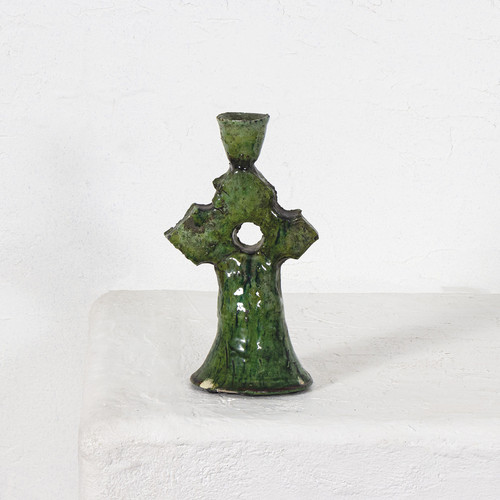 Green Pottery Candle Holder